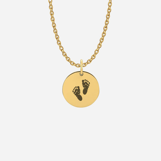 Footprint round disc necklace