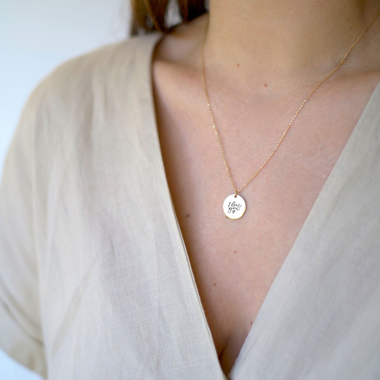 Handwritten round disc necklace