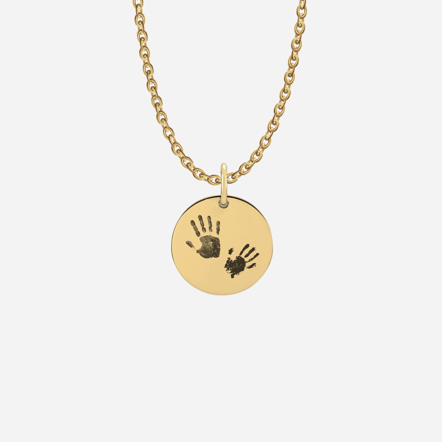 Handprint round disc necklace