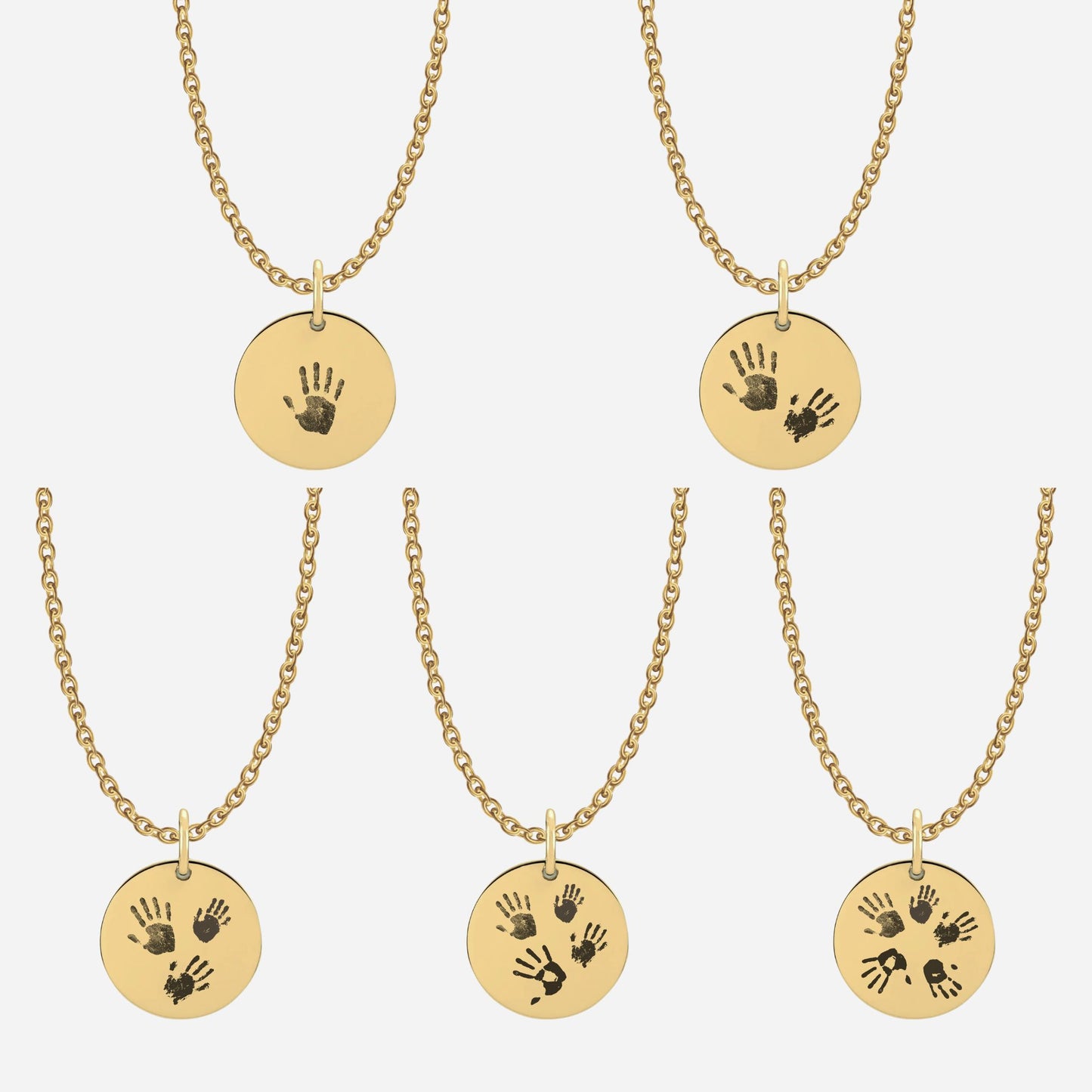 Handprint round disc necklace