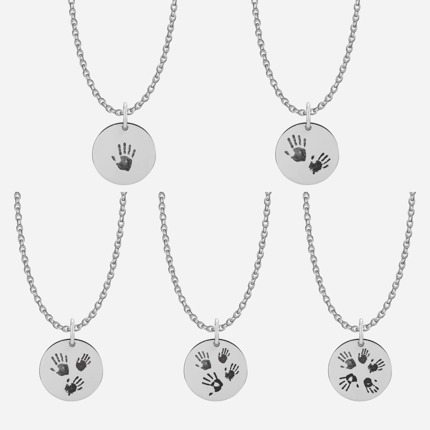 Handprint round disc necklace