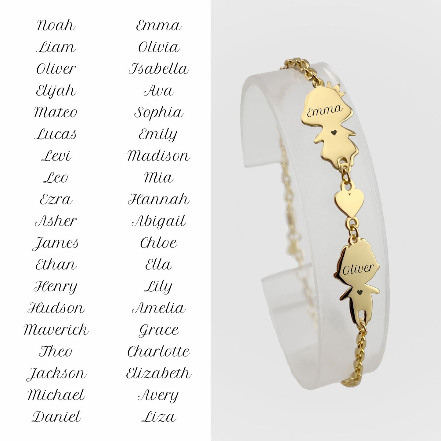 Personalized Mom bracelet with 1 boy & 1 girl charms