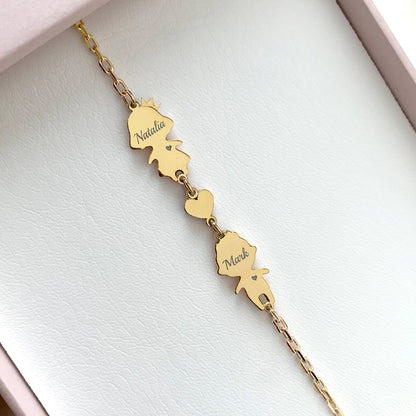 Personalized Mom bracelet with 1 boy & 1 girl charms