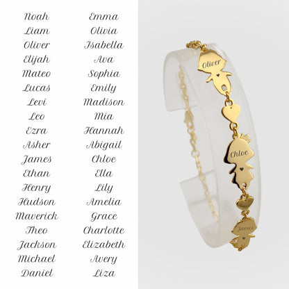 Personalized Mom bracelet with 2 boys and 1 girl charms