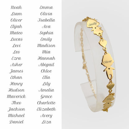 Personalized Mom bracelet with 2 girls and 1 boy charms
