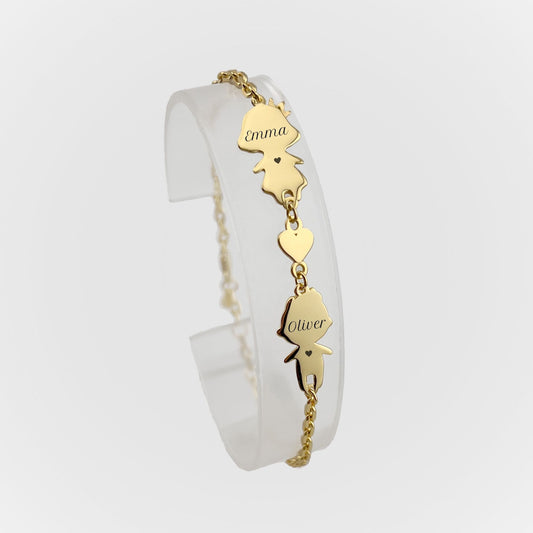 Personalized Mom bracelet with 1 boy & 1 girl charms