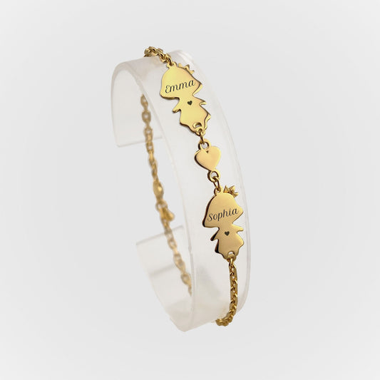 Personalized Mom bracelet with 2 girls charms