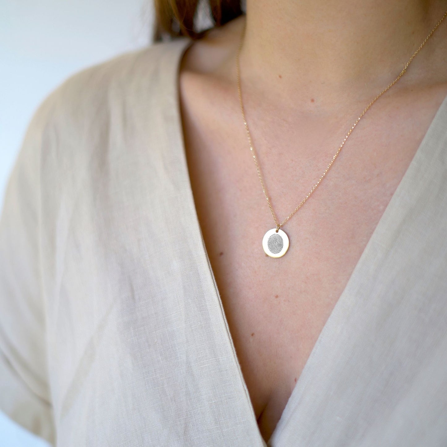 Fingerprint round disc necklace
